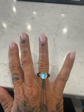 Roberto Demeglio Sterling Silver Ring with Aqua Blue Cabochon